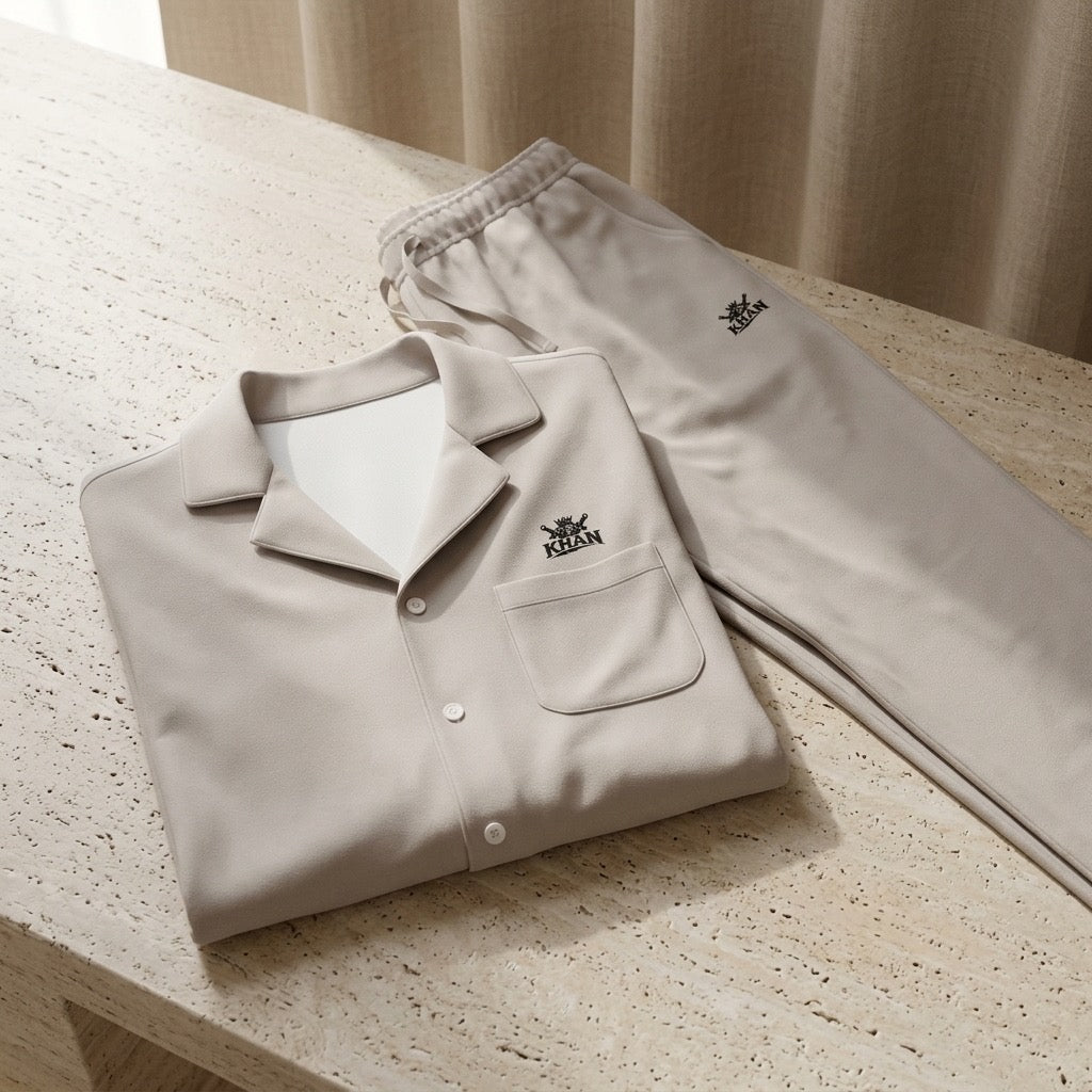 All-Over Print Men's Long Sleeve Pajamas Set with Pocket-Imitation Cotton 170 GSM